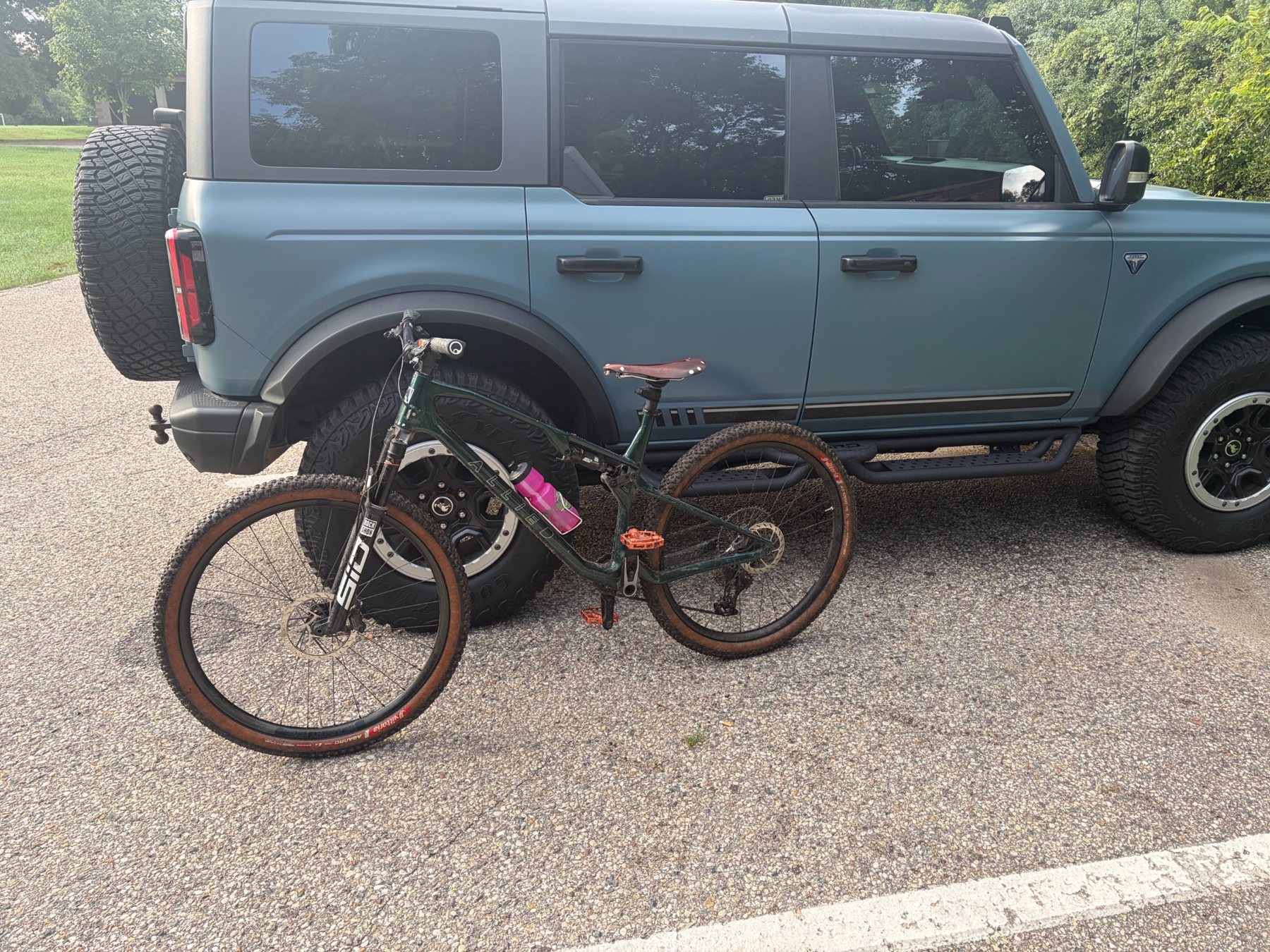 Mountain bike beside transport vehicle