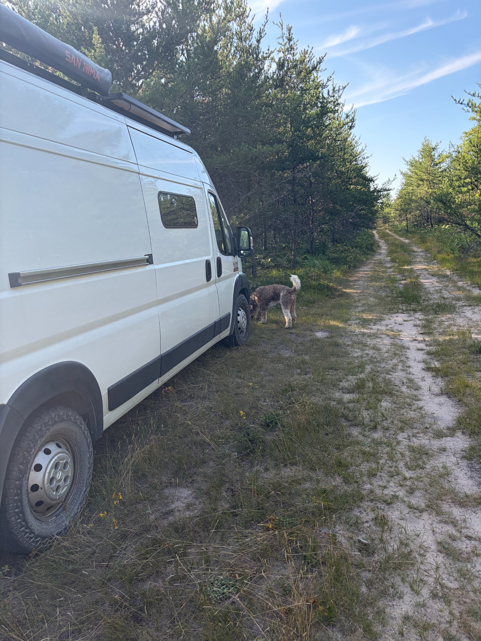 Transport van parked during a trip